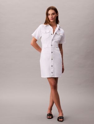 Denim Trucker Dress, Optic White