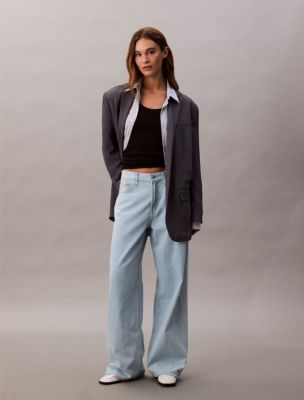 Linen Blend Wide Leg Jeans, Aaron Indigo