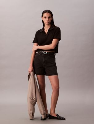 High Rise A-Line Denim Shorts, Ck Essential Black