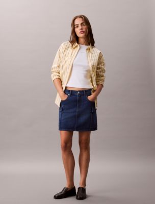 Denim Cargo Mini Skirt , Bright Ocean