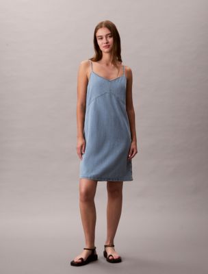 Denim Strappy Mini Dress, Light Rain