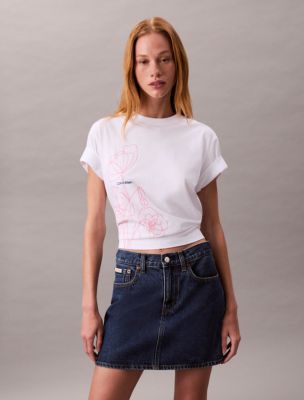 Floral Sketch Graphic Boxy T-Shirt , Brilliant White
