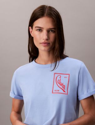 Script Logo Cropped Boxy T-Shirt, Moderate Blue 