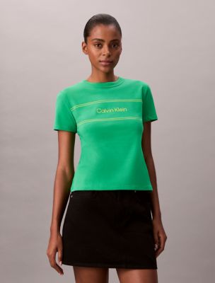 Женские футболки Calvin Klein Stripe Logo Graphic Slim T-Shirt — фото 2