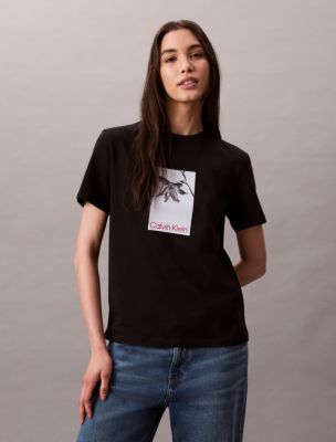 Floral Photo Graphic Classic T-Shirt , Black