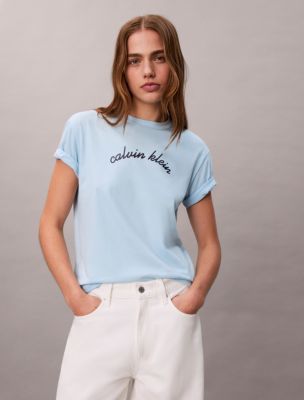 Script Logo Graphic Boxy T-Shirt, Cool Blue