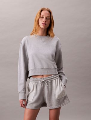 French Terry Cropped Relaxed Sweatshirt , Grey Heather
