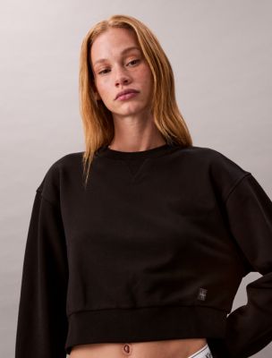 French Terry Cropped Relaxed Sweatshirt , Black