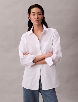 Poplin Relaxed Button-Down Shirt, Brilliant White