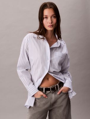 Женские рубашки Calvin Klein Poplin Striped Relaxed Button-Down Shirt — фото 4