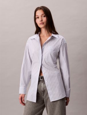 Poplin Striped Relaxed Button-Down Shirt, Halogen Blue
