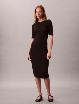 Cotton Contour Midi Dress, Black