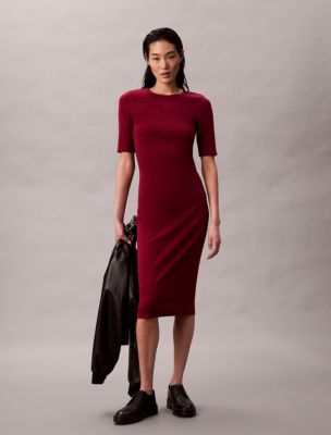 Cotton Contour Midi Dress, Magenta Jewel 