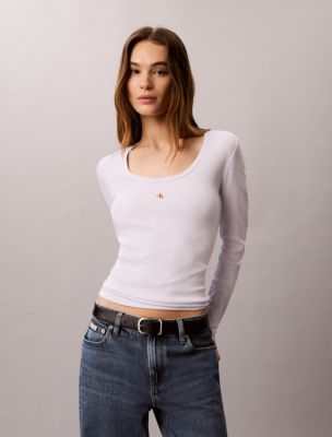 Woven Monologo Rib Scoop Neck T-Shirt, Lacey Lilac
