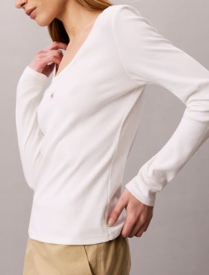 Женские футболки Calvin Klein Woven Monologo Rib Scoop Neck T-Shirt — фото 4