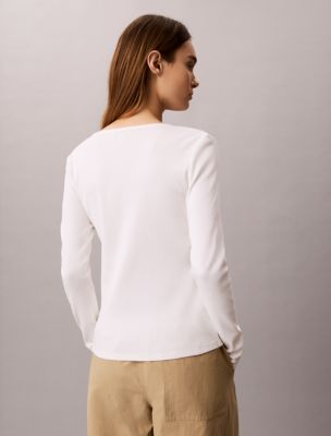Женские футболки Calvin Klein Woven Monologo Rib Scoop Neck T-Shirt — фото 5