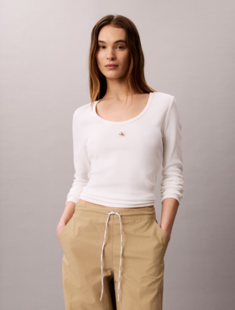 Женские футболки Calvin Klein Woven Monologo Rib Scoop Neck T-Shirt