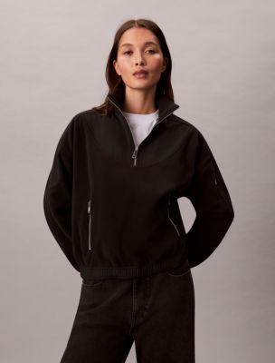 Mixed Media Fleece Quarter Zip Jacket, Black