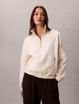 Mixed Media Fleece Quarter Zip Jacket, Tofu