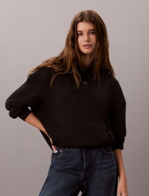 Woven Monologo Relaxed Hoodie, Black