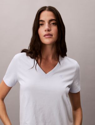 Женские футболки Calvin Klein Monogram V-Neck T-Shirt — фото 2