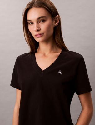 Женская футболка Calvin Klein Monogram V-Neck, цвет: Чёрный — фото 3