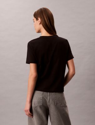 Женская футболка Calvin Klein Monogram V-Neck, цвет: Чёрный — фото 5