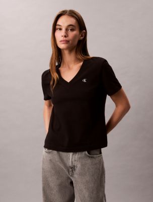 Archive Logo V-Neck T-Shirt , Black