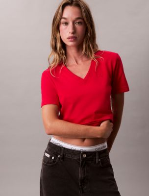 Archive Logo V-Neck T-Shirt , Deep Peony