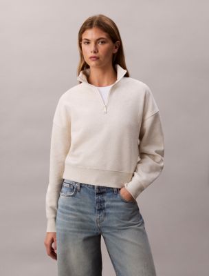Archive Logo Fleece Quarter Zip Mock Neck Sweatshirt , Vanilla Heather