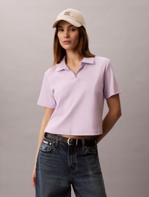 Cotton Contour Rib Polo Tee, Island Lilac
