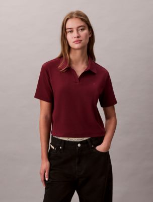 Cotton Contour Rib Polo Tee, Deep Rouge