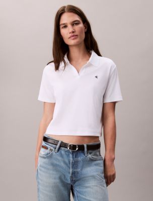 Cotton Contour Rib Polo Tee, Brilliant White