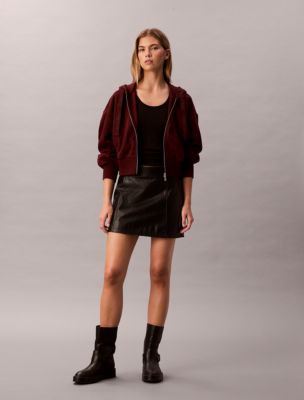 Logo Tape Terry Zip Relaxed Hoodie , Merlot 