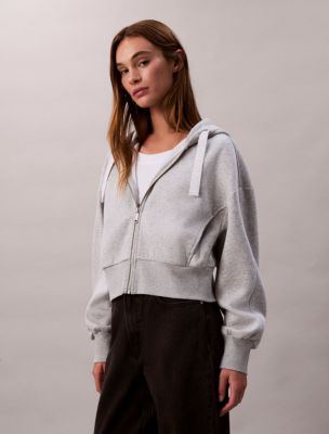 Logo Tape Zip Relaxed Hoodie , History Heather