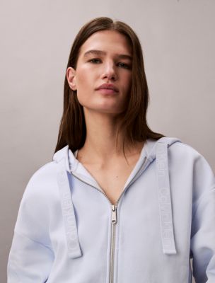 Logo Tape Fleece Zip Relaxed Hoodie, Ancient Water