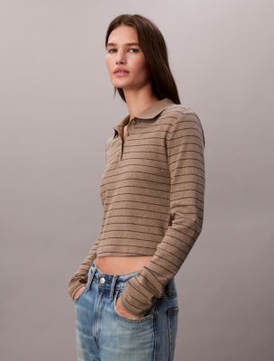 Cotton Contour Rib Long Sleeve Polo, Amphora Heather