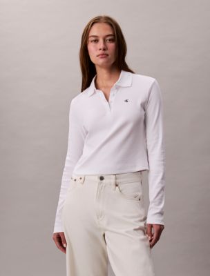 Cotton Rib Slim Polo Shirt, Brilliant White