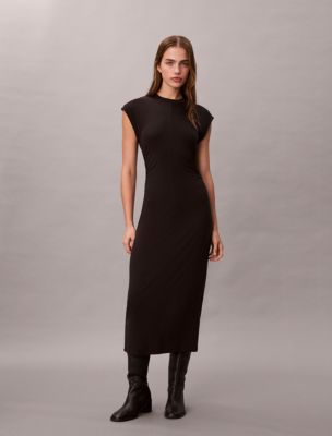 Modal Blend Jersey Slim Midi Dress, Black