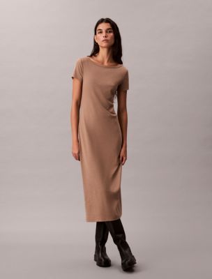 Cotton Contour Rib Short Sleeve Dress, Amphora Heather