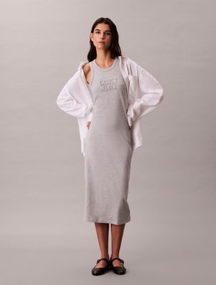 calvin klein dress grey Buy CALVIN KLEIN Grey Solid Round Neck Cotton Women's Mid Thigh Dress