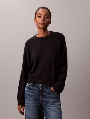 Smooth Cotton Relaxed Monogram Logo Sweater, Dark Sapphire