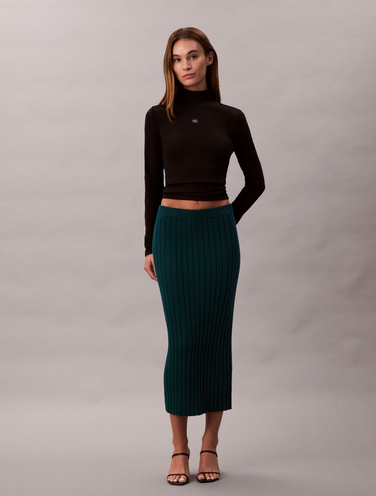 Rib Cotton Midi Skirt