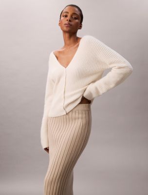 Женская юбка Calvin Klein Rib Cotton Midi, цвет: Серо-бежевый — фото 2