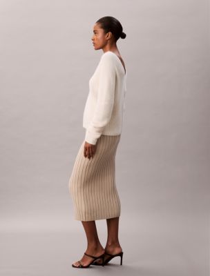 Женская юбка Calvin Klein Rib Cotton Midi, цвет: Серо-бежевый — фото 4