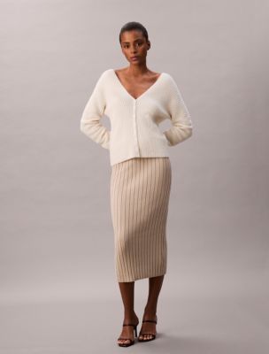 Cotton Ribbed Midi Skirt , Island Fossil