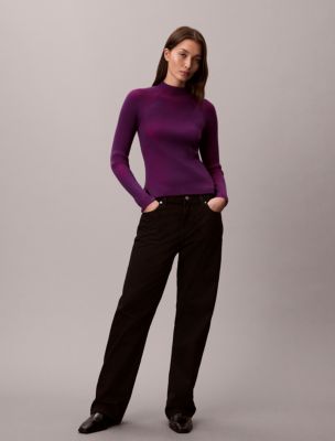 Tech Knit Rib Mock Neck Sweater, Acai Combo