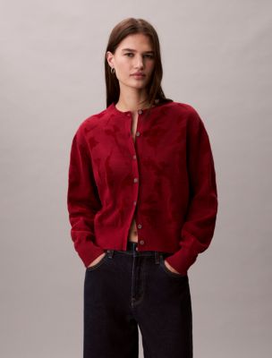 Textured Jacquard Cardigan, Winery Combo