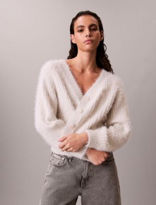 Soft Cropped Cardigan Sweater, Chalk