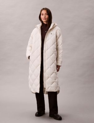 Long Hooded Puffer Jacket, Chalk